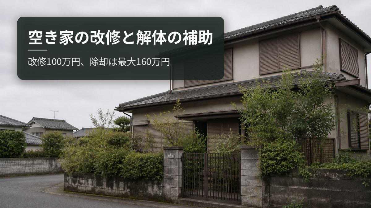 空き家の改修と解体の補助｜改修100万円、除却は最大160万円