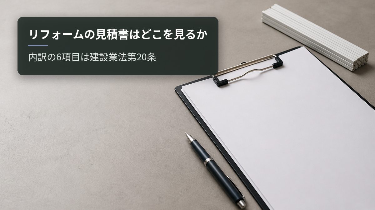 リフォームの見積書はどこを見るか｜内訳の6項目は建設業法第20条