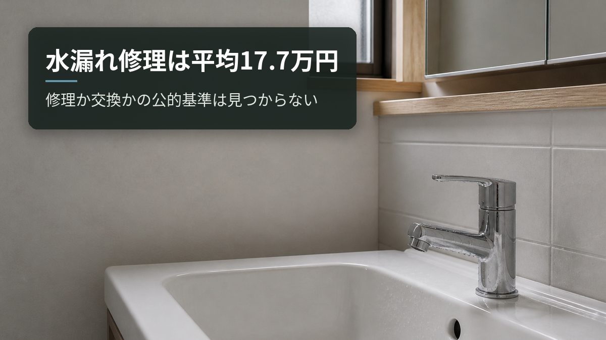 水漏れ修理は平均17.7万円｜修理か交換かの公的基準は見つからない