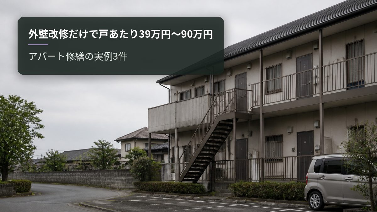 外壁改修だけで戸あたり39万円〜90万円｜アパート修繕の実例3件