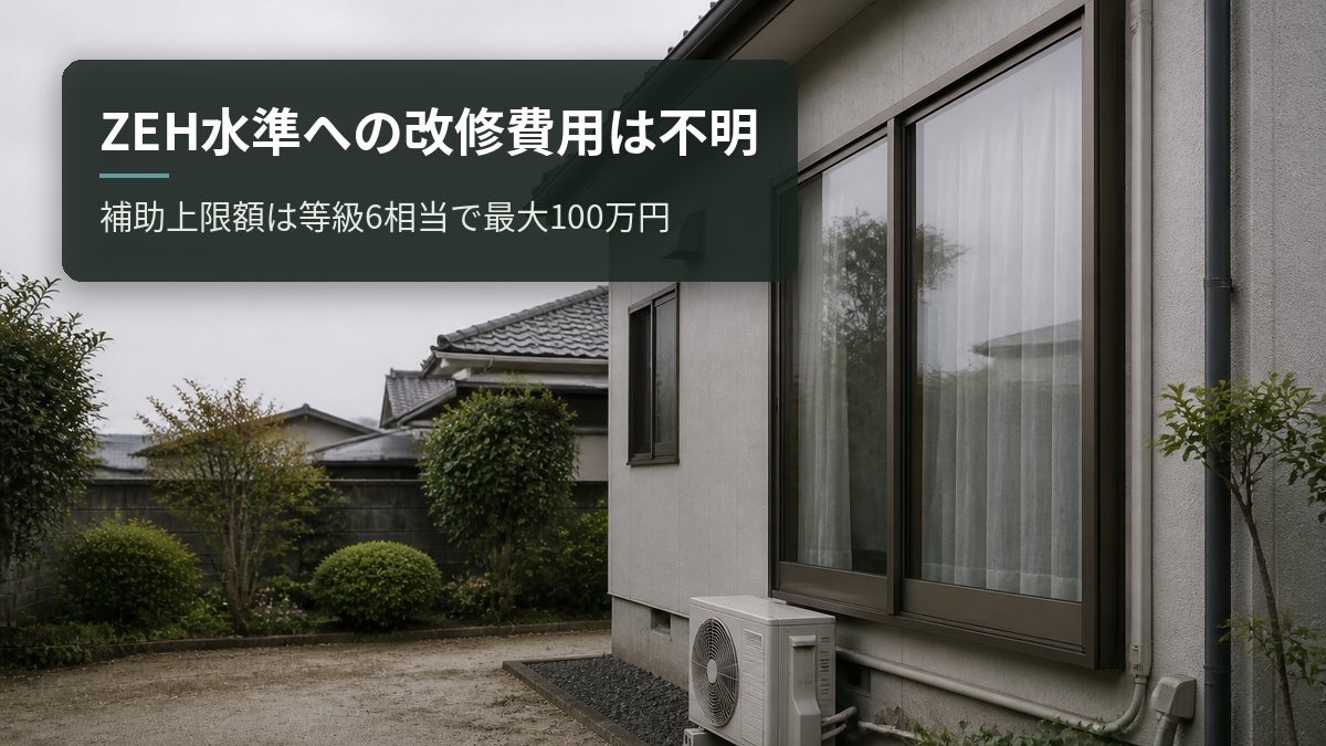 ZEH水準への改修費用は不明｜補助上限額は等級6相当で最大100万円